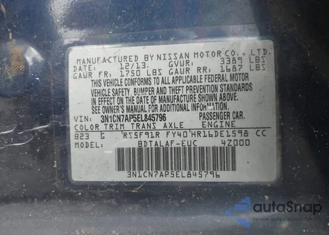 2014 Nissan Versa 1.6 S z USA, uszkodzony, nr VIN 3N1CN7AP5EL845796